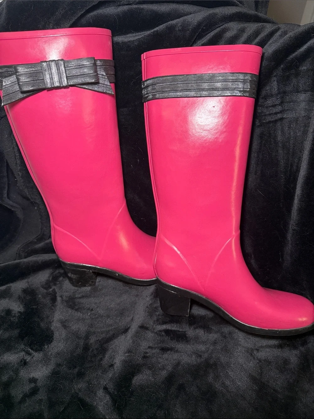 Kate Spade New York Hot Pink Bow Rain Boots Wellies Size 9